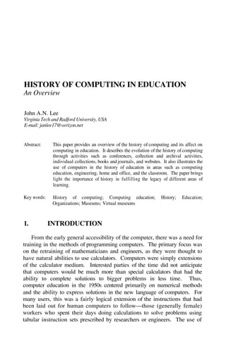 History of Computing in Education IFIP International Federation for ...