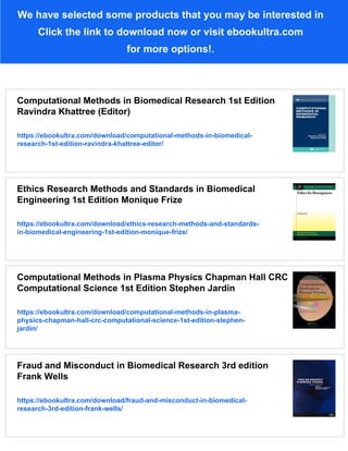 Computational Methods in Biomedical Research 1st Edition Ravindra ...