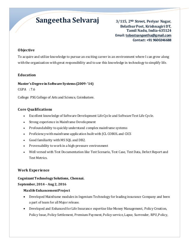 Sangeetha Selvaraj Resume