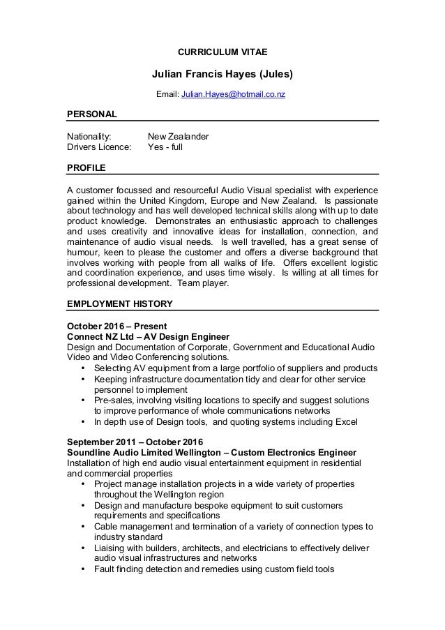julian hayes cv 2017 edit new zealand curriculum vitae examples