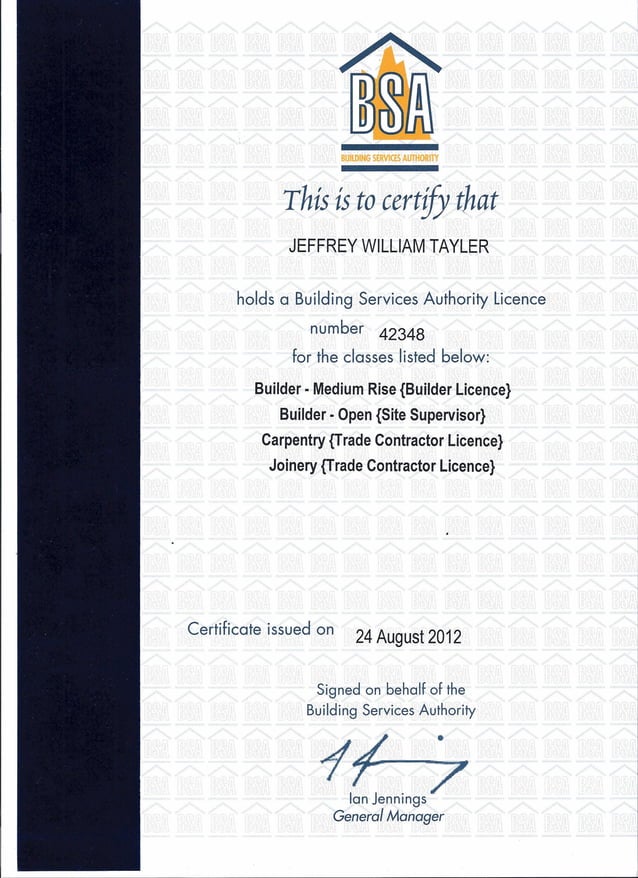 BSA License Certificate