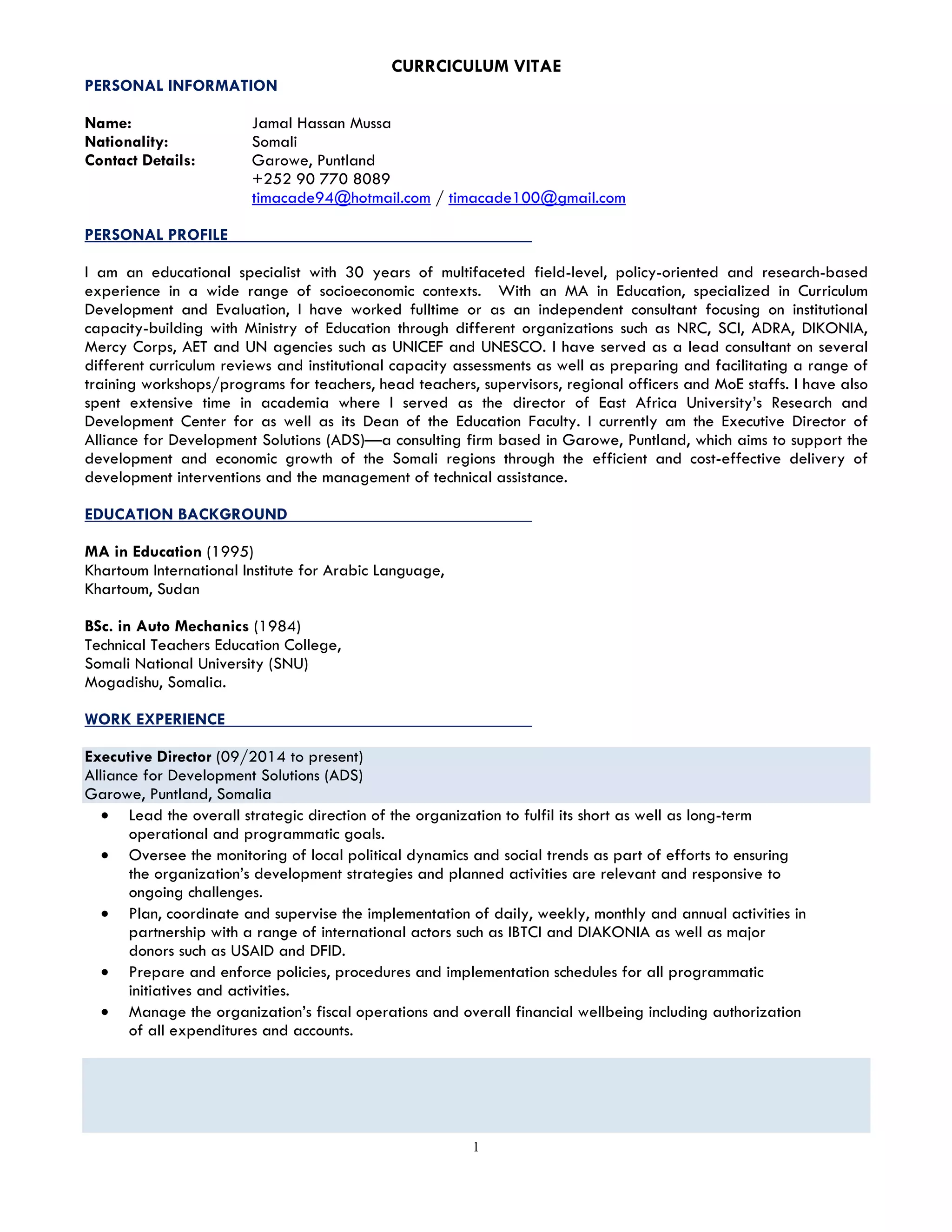 Musa Cv Jamal Hassan Musa (CV 2015) | PDF