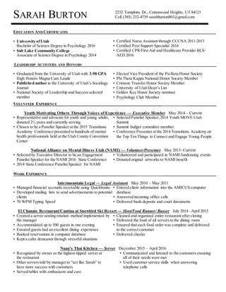 Utah Resume Example Sarah Burton Resume 12-14-2016 Draft 4 | PDF