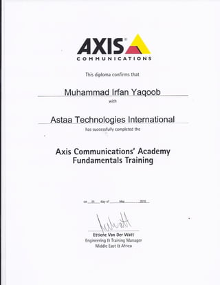 Irfan Yaqoob Axis Certificate