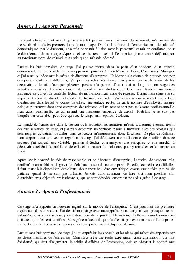 Exemple Bilan Personnel Et Professionnel Rapport De Stage  Le Meilleur