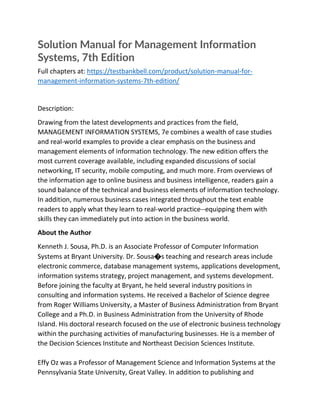 Solution Manual for Management Information Systems, 7th Edition | PDF