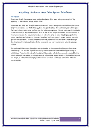 Moon Rover Project | PDF