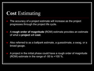 Rom Estimate Example Project_cost_managment definition and tools | PPT