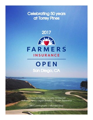 2017
San Diego, CA
Celebrating 50 years
at Torrey Pines
Connor McCurley | Corey O’Donnell
Anthony Pipia| Logan Smalley | Austin Sypersma
Kiki Cunningham | Michael Gray
 