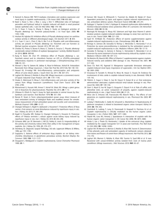 9 Ramesh G, Reeves WB. TNF-R mediates chemokine and cytokine expression and
renal injury in cisplatin nephrotoxicity. J Clin Invest 2002; 110: 835–842.
10 Baek S, Kwon C, Kim J, Woo J, Jung J, Kim Y. Differential roles of hydrogen
peroxides and hydroxyl radical in cisplatin induced cell death in renal proximal
tubular epithelial cells. J Lab Clin Med 2003; 142: 178–186.
11 Ge Y, Duan Y, Fang G, Zhang Y, Wang S. Study on biological activities of
Physalis alkekengi var. francheti polysaccharide. J Sci Food Agric 2009; 89:
1593–1598.
12 Hoshani M, Aghdasi M. Inhibition effects of Physalis alkekengi extract on xanthine
oxidase activity in different phenological stages. Clin biochem 2011; 8: 854.
13 Ji L, Yuan Y, Luo L, Chen Z, Ma X, Ma Z et al. Physalins with anti-inﬂammatory
activity are present in Physalis alkekengi var. franchetii and can function as
Michael reaction acceptors. Steroids 2012; 77: 441–447.
14 Chedea VS, Pintea A, Bunea A, Braicu C, Stanila A, Socaciu C. Physalis alkekengi
carotenoidic extract inhibitor of soybean lipoxygenase-1 activity. BioMed Research
Int 2014; 2014: 589168.
15 Kang H, Kwon SR, Choi HY. Inhibitory effect of Physalis alkekengi L. var.
franchetii extract and its chloroform fraction on LPS or LPS/IFN-γ-stimulated
inﬂammatory response in peritoneal macrophages. J Ethnopharmacology 2011;
135: 95–101.
16 Ahmad S, Riaz N, Saleem M, Jabbar A, Nisar-Ur-Rehman, Ashraf M. Antioxidant
ﬂavonoids from Alhagi maurorum. J Asian Nat Prod Res 2010 Feb; 12: 138–143.
17 Awaad AS, El-meligy RM. Anti-inﬂammatory, antinociceptive and antipyretic
effects of some desert plants. J Saudi Chem Soc 2011; 15: 367–373.
18 Laghari AH, Memon S, Nelofar A, Khan KM. Alhagi maurorum: a convenient source
of lupeol. Industrial Crops Products 2011; 34: 1141–1145.
19 Shaker E, Mahmoud H, Mnaa S. Anti-inﬂammatory and anti-ulcer activity of the
extract from Alhagi maurorum (camelthorn). Food Chem Toxicol 2010; 48:
2785–2790.
20 Muhammad G, Hussain MA, Anwar F, Ashraf M, Gilani AH. Alhagi: a plant genus
rich in bioactives for pharmaceuticals. Phytother Res 2015; 29: 1–13.
21 Ohkawa H, Ohishi N, Yagi K. Assay for lipid peroxides in animal tissues by thio-
barbituric acid reaction. Anal Biochem 1979; 95: 351–358.
22 Benzie IF, Strain JJ. Ferric reducing/antioxidant power assay: direct measure of
total antioxidant activity of biological ﬂuids and modiﬁed version for simulta-
neous measurement of total antioxidant power and ascorbic acid concentration.
Methods Enzymol 1999; 299: 15–27.
23 Changizi Ashtiyani S, Najaﬁ H, Jalalvandi S, Hosseinei F. Protective effects of Rosa
canina L fruit extracts on renal disturbances induced by reperfusion injury in rats.
Iran J Kidney Dis 2013; 7: 290–298.
24 Najaﬁ H, Firouzifar MR, Shafaat O, Changizi Ashtiyani S, Hosseini N. Protective
effects of Tribulus terrestris L extract against acute kidney injury induced by
reperfusion injury in rats. Iran J Kidney Dis 2014; 8: 292–298.
25 Schwartz MM, Lan SP, Bernstein J, Hill GS, Holley K, Lewis EJ. Irreproducibility of
the activity and chronicity indices limits their utility in the management of lupus
nephritis. Am J Kidney Dis 1993; 21: 374–377.
26 Strenberg SS. Diagnostic Surgical Pathology, 3rd edn. Lippincott Williams & Wilkins,
1996, pp 1701–1785.
27 Sugiyama S. Adverse effects of antitumor drug cisplatin on rat kidney mito-
chondria: disturbances in glutathione peroxidase activity. Biochem Biophys Res
Commun 1989; 159: 1121–1127.
28 Daugaard C, Abildgaard U. Cisplatin nephrotoxicity. Cancer Chemother Pharmacol
1989; 25: 1.
29 Somani SM, Husain K, Whitworth C, Trammel GL, Malafa M, Rybak LP. Dose-
dependent protection by lipoic acid against cisplatin induced nephrotoxicity in
rats: antioxidant defense system. Pharmacol Toxicol 2000; 86: 234–241.
30 Aydogan S, Yapislar H, Artis S, Aydogan B. Impaired erythrocytes deformability in
H(2)O(2)-induced oxidative stress: protective effect of L-carnosine. Clin Hemorheol
Microcirc 2008; 39: 93–98.
31 Naziroglu M, Karaoglu A, Aksoy AO. Selenium and high dose Vitamin E admin-
istration protects cisplatin-induced oxidative damage to renal, liver and lens tis-
sues in rats. Toxicol 2004; 195: 221–230.
32 Saad SY, Al-Rikabi AC. Protection effects of taurine supplementation against
cisplatin-induced nephrotoxicity in rats. Chemotherapy 2002; 48: 42–48.
33 Borrego A, Zamora ZB, Gonzalez R, Romay C, Menendez S, Hernandez F et al.
Protection by ozone preconditioning is mediated by the antioxidant system in
cisplatin-induced nephrotoxicity in rats. Mediators Inﬂamm 2004; 13: 13–19.
34 Gonzalez R, Borrego A, Zamora Z, Romay C, Hernandez F, Menendez S et al.
Reversion by ozone treatment of acute nephrotoxicity induced by cisplatin in rats.
Mediators Inﬂamm 2004; 13: 307–312.
35 De Martinis BS, Bianchi MD. Effect of Vitamin C supplementation against cisplatin-
induced toxicity and oxidative DNA damage in rats. Pharmacol Res 2001; 44:
317–320.
36 Davis CA, Nick HS, Agarwal A. Manganese superoxide dismutase attenuates
cisplatin-induced renal injury: importance of superoxide. J Am Soc Nephrol 2001;
12: 2683–2690.
37 Srivastava R, Farookh A, Ahmad N, Misra M, Hasan S, Husain M. Evidence for
involvement of nitric oxide in cisplatin induced toxicity in rats. Biometals 1996; 9:
139–142.
38 Yildirim Z, Sogut S, Odaci E, Iraz M, Ozyurt H, Kotuk M et al. Oral erdosteine
administration attenuates cisplatin-induced renal tubular damage in rats. Phar-
macol Res 2003; 47: 149–156.
39 Ozen S, Akyol O, Iraz M, Sogut S, Ozugurlu F, Ozyurt H et al. Role of caffeic acid
phenethyl ester, an active component of propolis, against cisplatin-induced
nephrotoxicity in rats. J Appl Toxicol 2004; 24: 27–35.
40 Mora Lde O, Antunes LM, Francescato HD, Bianchi Mde L. The effects of oral
glutamine on cisplatin-induced nephrotoxicity in rats. Pharmacol Res 2003; 47:
517–522.
41 Ludwig T, Riethmuller C, Gekle M, Schwerdt G, Oberleithner H. Nephrotoxicity of
platinum complexes is related to basolateral organic cation transport. Kidney Int
2004; 66: 196–202.
42 Ciarimboli G, Ludwig T, Lang D, Pavenstadt H, Koepsell H, Piechota HJ et al.
Cisplatin nephrotoxicity is critically mediated via the human organic cation
transporter 2. Am J Pathol 2005; 167: 1477–1484.
43 Filipski KK, Loos WJ, Verweij J, Sparreboom A. Interaction of cisplatin with the
human organic cation transporter 2. Clin Cancer Res 2008; 14: 3875–3880.
44 Ishida S, Lee J, Thiele DJ, Herskowitz I. Uptake of the anticancer drug cisplatin
mediated by the copper transporter Ctr1 in yeast and mammals. Proc Natl Acad
Sci USA 2002; 99: 14298–14302.
45 Laghari AH, Ali Memon A, Memon S, Nelofar A, Khan KM, Yasmin A. Determination
of free phenolic acids and antioxidant capacity of methanolic extracts obtained
from leaves and ﬂowers of camel thorn (Alhagi maurorum). Nat Prod Res 2012; 26:
173–176.
46 Laghari AH, Memon S, Nelofar A, Khan KM, Yasmin A, Syed MN et al. A new
ﬂavanenol with urease-inhibition activity isolated from roots of manna plant
camelthorn (Alhagi maurorum). J Mol Structure 2010; 965: 65–67.
Protection from cisplatin-induced nephrotoxicity
S Changizi-Ashtiyani et al
6
Cancer Gene Therapy (2016), 1 – 6 © 2016 Nature America, Inc.
 