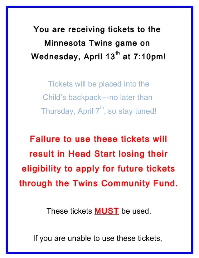 Twins Tickets Informational Flyerto give to parents without Voucher