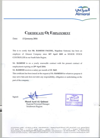 RAMESH CERTIFICATE OF EMPLOYMENT0001