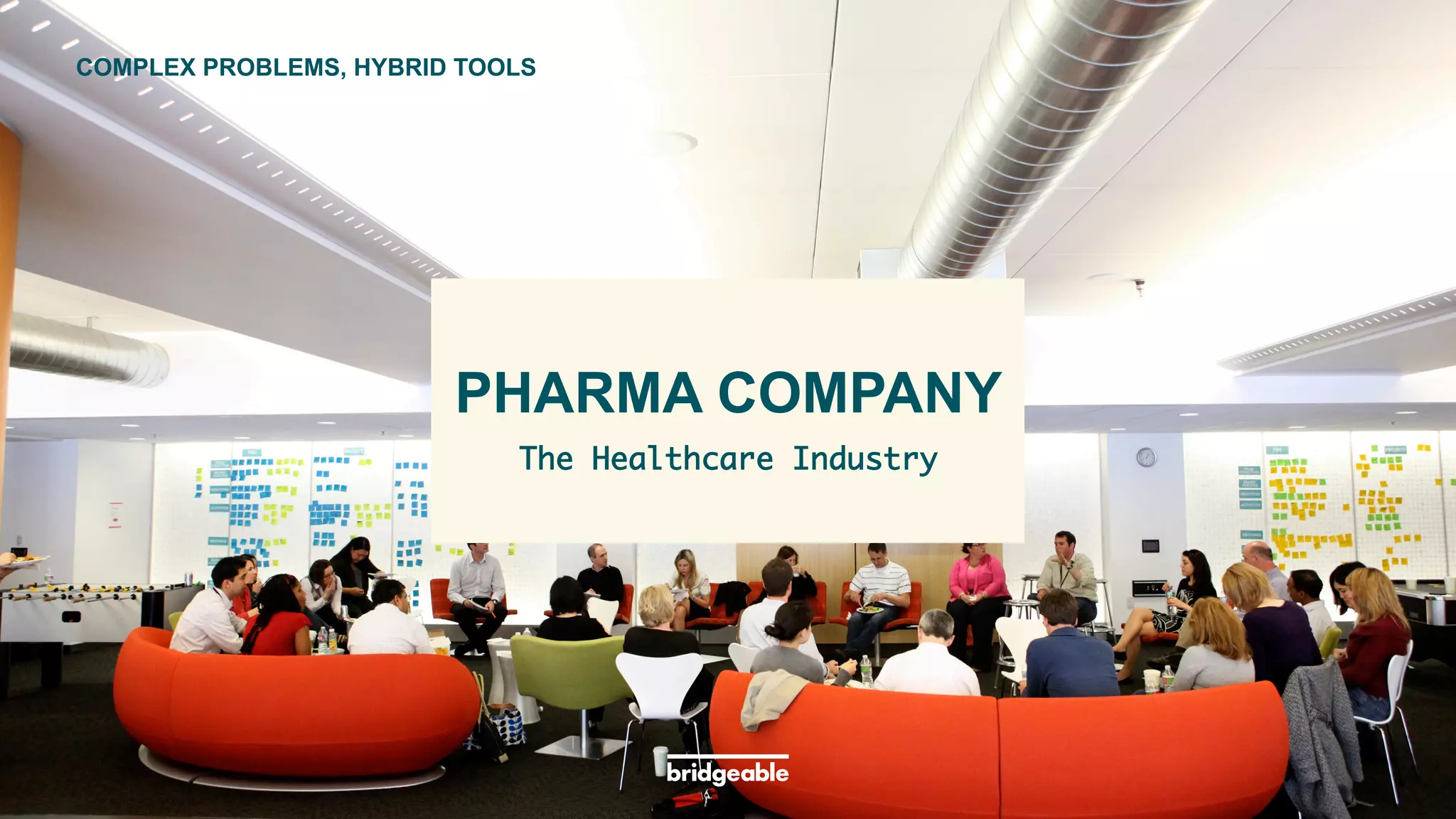Page 22
PRESENTATION TITLE
	
  	
  
The Healthcare Industry	
COMPLEX PROBLEMS, HYBRID TOOLS
PHARMA COMPANY
 