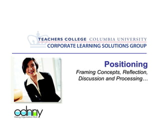 Positioning
Framing Concepts, Reflection,
Discussion and Processing…
 