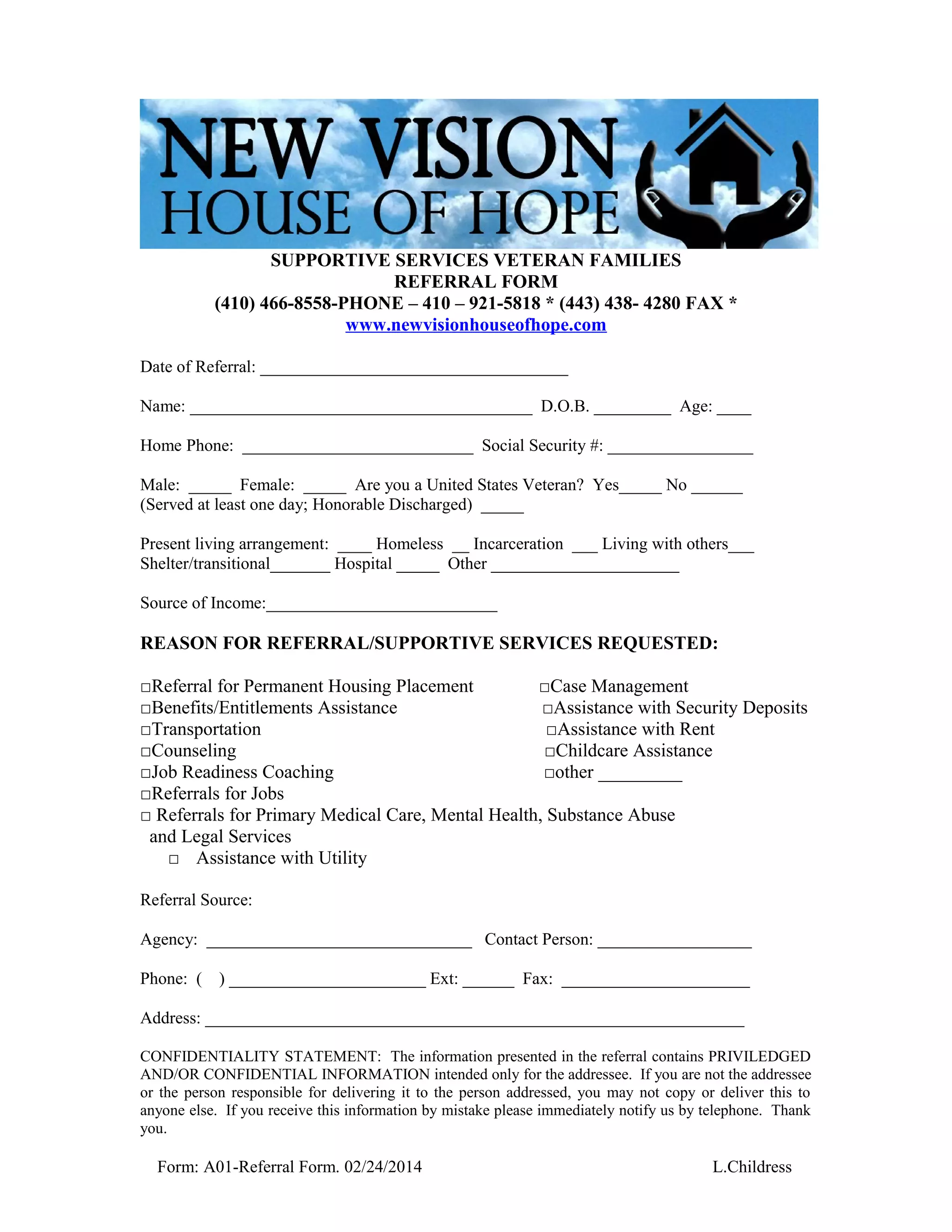 NVHOH SSVF PROGRAM Referral Form Copy PDF