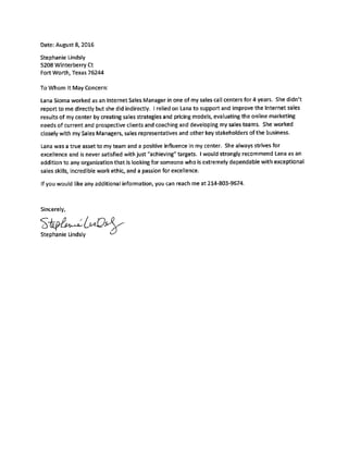Sioma - Letter of Recommendation, AT&T SOM Stephanie Lindsly