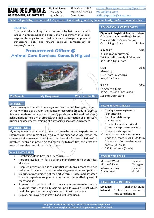purchasing officer resumes