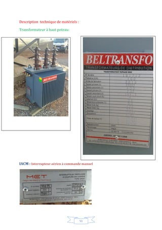 51
Description technique de matériels :
Transformateur à haut poteau:
IACM : Interrupteur aérien à commande manuel
 