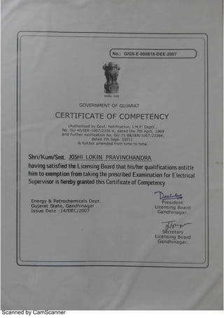Electrical supervisor certificate PDF