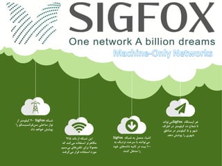 ‫باند‬ ‫از‬ ‫شبکه‬ ‫این‬915
‫ک‬ ‫کند‬‫می‬ ‫استفاده‬ ‫مگاهرتز‬‫ه‬
‫س‬‫بی‬ ‫های‬‫تلفن‬ ‫برای‬ ‫معموال‬‫یم‬
‫گرفت‬‫می‬ ‫قرار‬ ‫استفاده‬ ‫مورد‬
‫شبکه‬ ‫به‬ ‫متصل‬ ‫اشیاء‬SigFox
‫توانند‬‫می‬‫ب‬ ‫نزدیک‬ ‫سرعت‬ ‫با‬‫ه‬
100‫خود‬ ‫های‬‫داده‬ ‫ثانیه‬ ‫در‬ ‫بیت‬
‫کنند‬ ‫منتقل‬ ‫را‬
‫ایستگاه‬ ‫هر‬SigFox‫تواند‬‫می‬
‫اطر‬ ‫در‬ ‫کیلومتر‬ ‫ده‬ ‫شعاع‬ ‫تا‬‫اف‬
‫و‬ ‫شهر‬5‫مناطق‬ ‫در‬ ‫کیلومتر‬
‫دهد‬ ‫پوشش‬ ‫را‬ ‫شهری‬.
‫شبکه‬SigFox40‫کیلومتر‬‫از‬
‫فرانسیسک‬‫سن‬ ‫ساحلی‬ ‫نوار‬‫را‬ ‫و‬
‫داد‬ ‫خواهد‬ ‫پوشش‬
 
