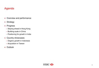 Agenda
• Overview and performance
• Strategy
• Progress
– Staying ahead in Hong Kong
– Building scale in China
– Positioning for growth in India
• Country showcases
– Organic growth in Indonesia
– Acquisition in Taiwan
• Outlook
3
 