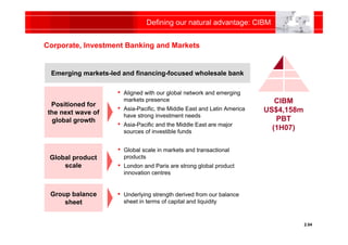 Defining our natural advantage: CIBM


Corporate, Investment Banking and Markets


  Emerging markets-led and financing-fo...
