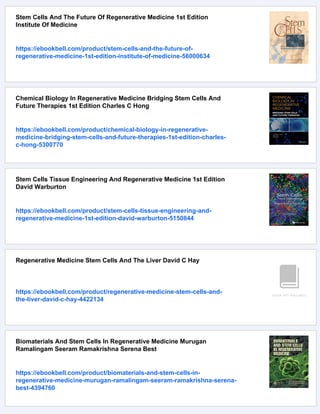 Stem Cells And Regenerative Medicine 1st Edition Walter C Low | PDF
