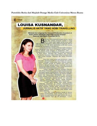 Portofolio Berita dari Majalah Orange Media Club Universitas Mercu Buana
 