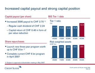 Increased capital payout and strong capital position

Capital payout (per share)                                  BIS Tier...