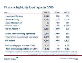 Financial highlights fourth quarter 2006
                                                                                 ...