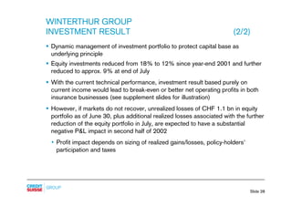 WINTERTHUR GROUP
INVESTMENT RESULT                                                        (2/2)
§ Dynamic management of in...