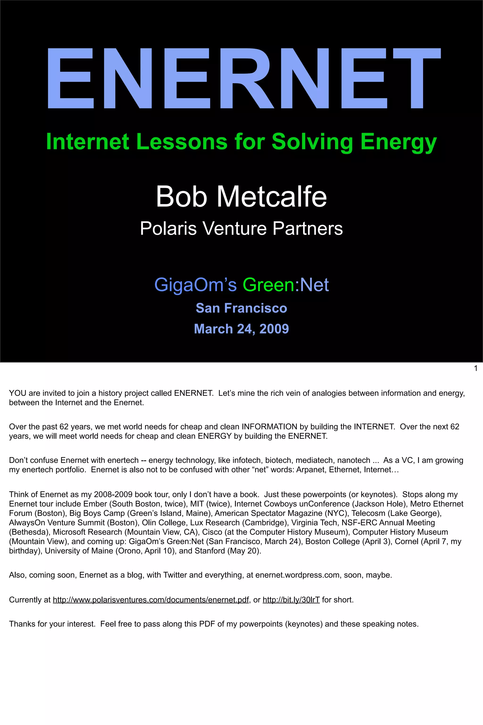 Bob Metcalfe: Internet History Applied To Solving Energy