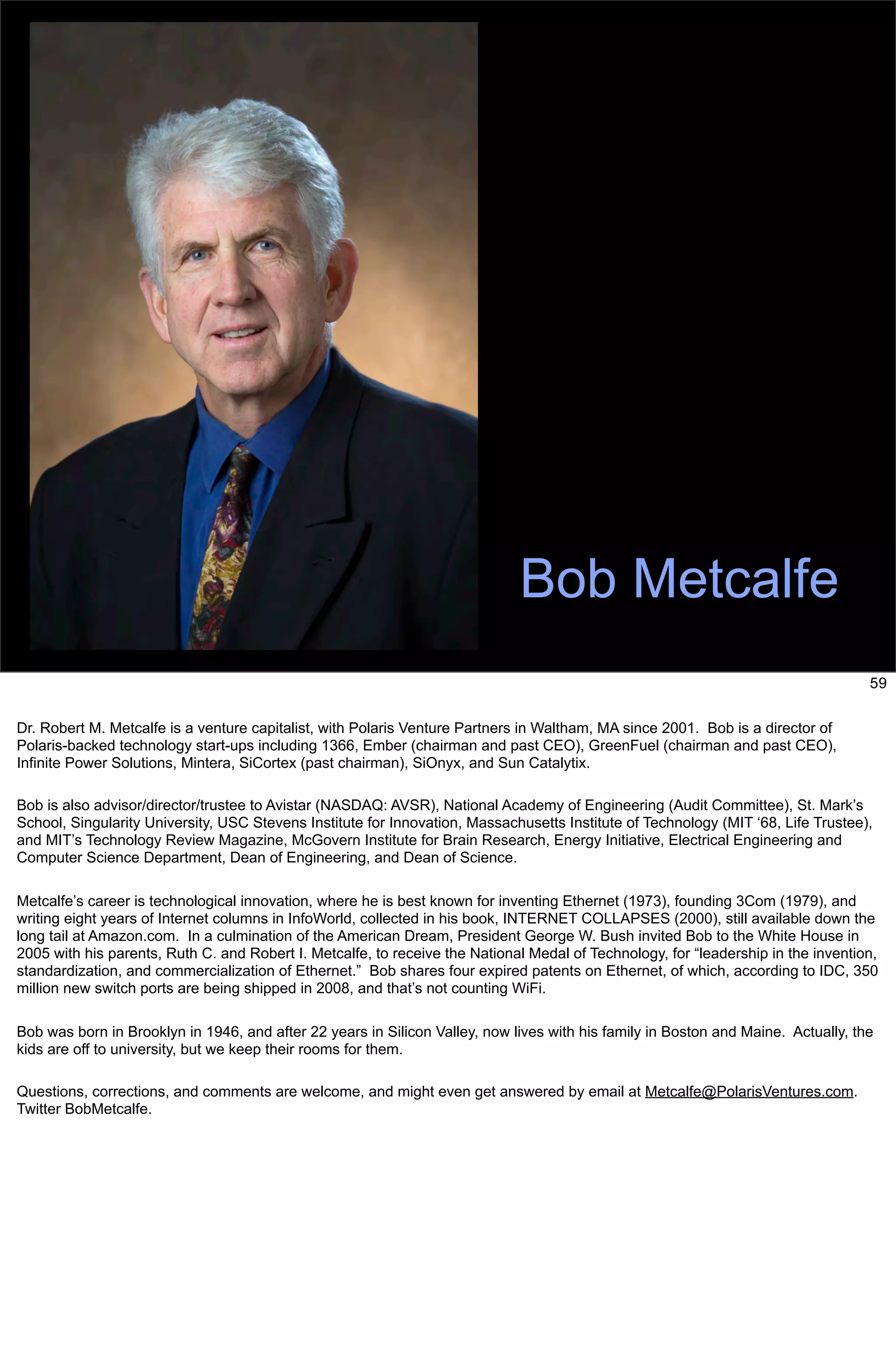 Bob Metcalfe: Internet History Applied To Solving Energy