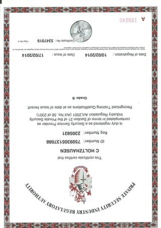 C Holtzhausen PSIRA Certificate