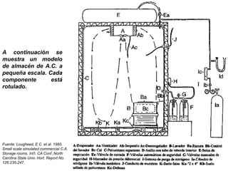 M.Sc. Ing. Américo Guevara Pérez
A continuación se
muestra un modelo
de almacén de A.C. a
pequeña escala. Cada
componente está
rotulado.
Fuente: Lougheed, E.C. et al. 1985.
Small scale simulated commercial C.A.
Storage rooms. Int'l. CA Conf. North
Carolina State Univ. Hort. Report No.
126:235-247.
 