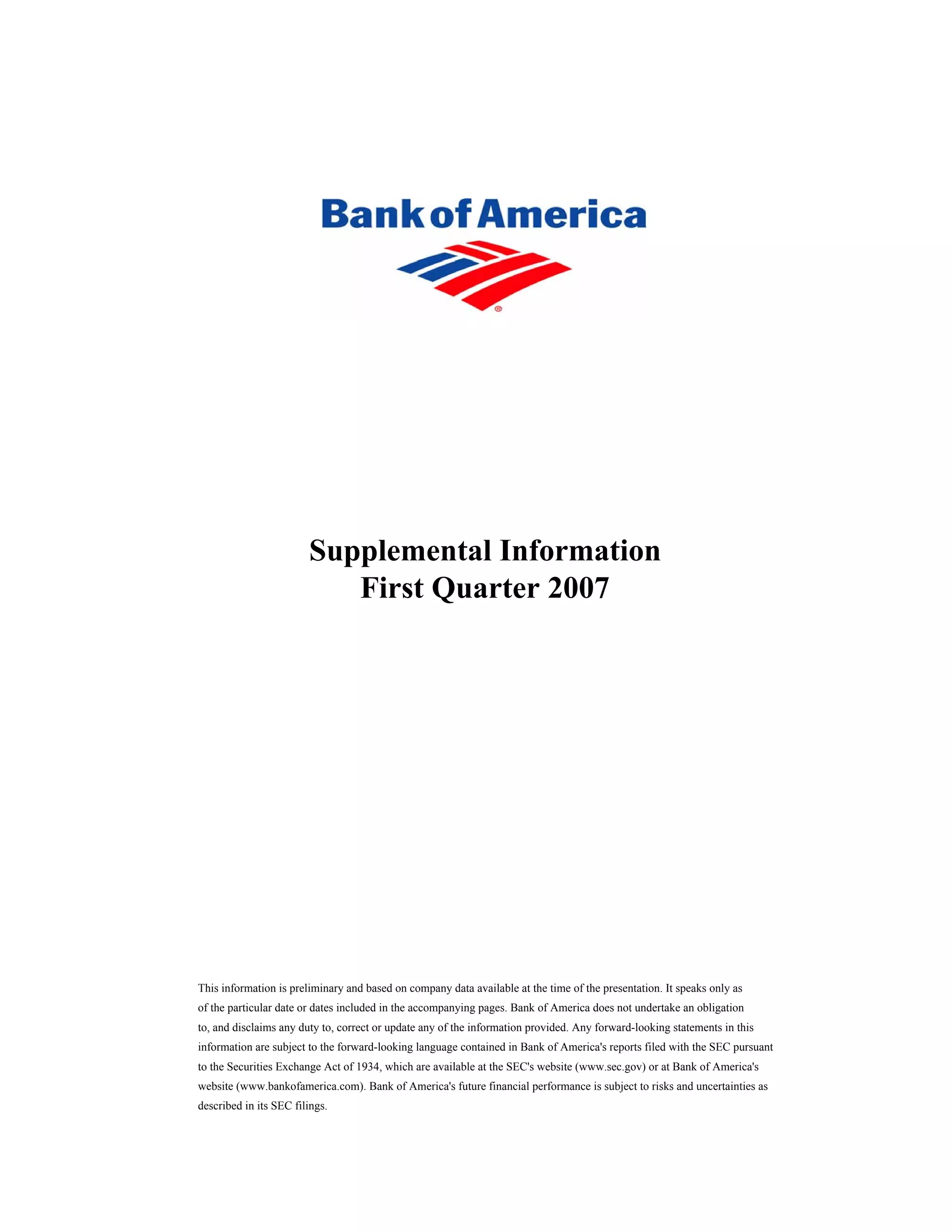 Supplemental First Quarter 2007 Financial Information