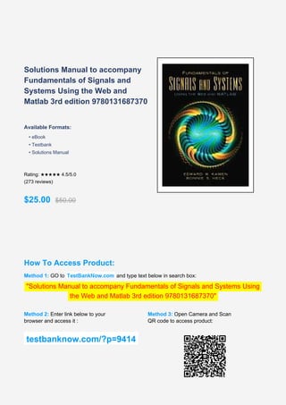 Solutions Manual for Fundamentals of Signals and Systems Using Web and ...