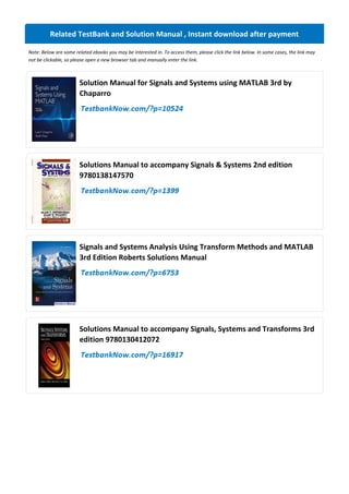 Solutions Manual for Fundamentals of Signals and Systems Using Web and ...