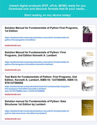 Test Bank for Fundamentals of Python First Programs, 1st Edition | PDF