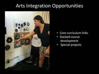 Arts Integration Opportunities
• Core curriculum links
• Stacked course
development
• Special projects
 