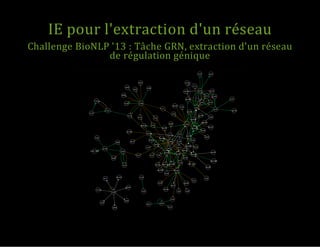 IE pour l'extraction d'un réseau
Challenge BioNLP '13 : Tâche GRN, extraction d'un réseau
de régulation génique
 