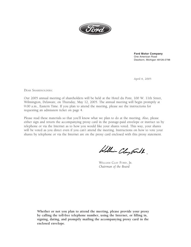 sample license renewal letter Statement Proxy ford 2005