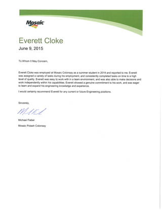 Everett Cloke Recommendation
