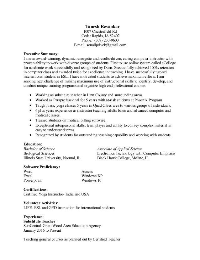 taneshs 2016 teaching resume tanesh revankar 1007 chesterfield rd cedar rapids ia 52402 phone 309 230 - Yoga Instructor Resume taneshs 2016 teaching resume tanesh revankar 1007 chesterfield rd cedar rapids ia 52402 phone 309 230 - Yoga Instructor Resume