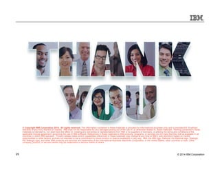 © Copyright IBM Corporation 2014. All rights reserved. The information contained in these materials is provided for informational purposes only, and is provided AS IS without 
warranty of any kind, express or implied. IBM shall not be responsible for any damages arising out of the use of, or otherwise related to, these materials. Nothing contained in these 
materials is intended to, nor shall have the effect of, creating any warranties or representations from IBM or its suppliers or licensors, or altering the terms and conditions of the 
applicable license agreement governing the use of IBM software. References in these materials to IBM products, programs, or services do not imply that they will be available in all 
countries in which IBM operates. Product release dates and/or capabilities referenced in these materials may change at any time at IBM’s sole discretion based on market 
opportunities or other factors, and are not intended to be a commitment to future product or feature availability in any way. IBM, the IBM logo, Rational, the Rational logo, Telelogic, 
the Telelogic logo, and other IBM products and services are trademarks of the International Business Machines Corporation, in the United States, other countries or both. Other 
company, product, or service names may be trademarks or service marks of others. 
29 © 2014 IBM Corporation 
 