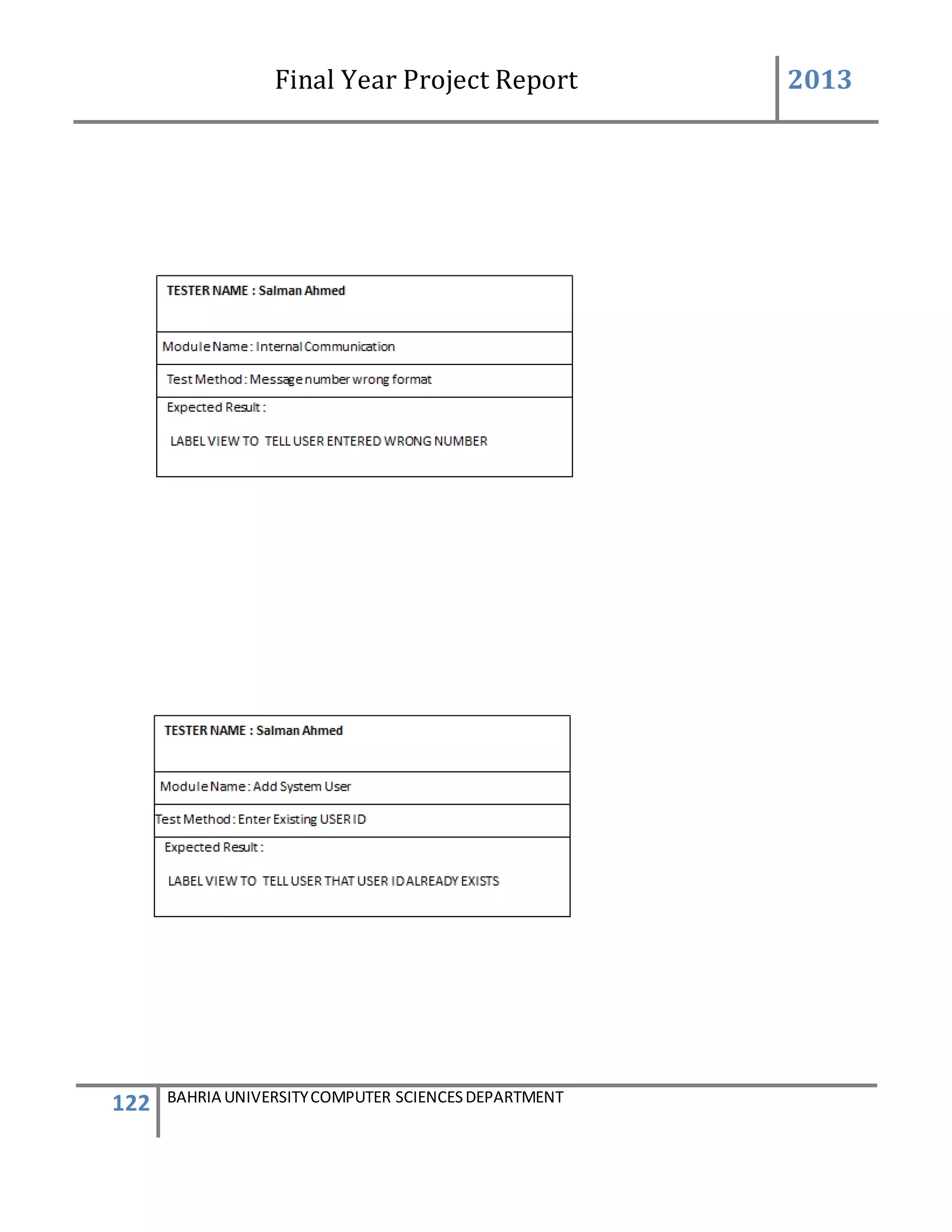 Final Year Project Report 2013
122 BAHRIA UNIVERSITYCOMPUTER SCIENCESDEPARTMENT
 