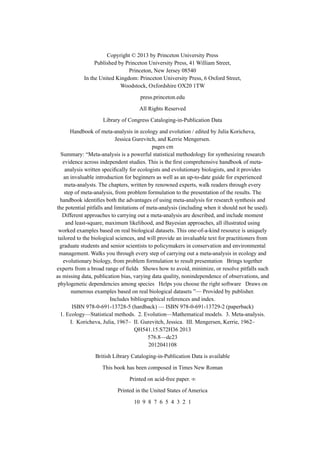 Handbook of Meta analysis in Ecology and Evolution Julia Koricheva ...