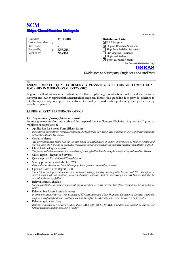 quality survey planning execution and completion for sio surveys quality survey