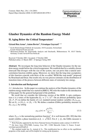 Communications In Mathematical Physics Volume 236 M Aizenman Chief ...