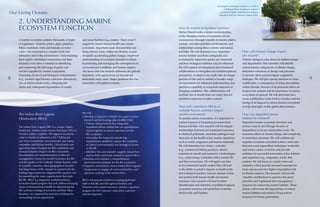 The Indian River Lagoon
Observatory (IRLO)
A marine ecosystem contains thousands of types
of organisms—bacteria, plants, algae, plankton,
fishes, mammals, birds and humans, to name
a few—all connected in a complex food web
intimately tied to the environment. Understanding
these tightly interlinked connections and their
dynamics over time is essential to identifying
and conserving the full range of goods and
services supplied by marine ecosystems.
Increasing chemical and biological contamination
(e.g., harmful algal blooms, endocrine disruptors),
loss of marine biodiversity, collapsing fish
stocks and widespread degradation of coastal
and ocean habitats (e.g., marine “dead zones”)
negatively impact human health and coastal
economies. Important ocean characteristics are
being altered, many within our lifetime, as part
of rapidly accelerating global changes. Improved
understanding of ecosystem function is critical
to predicting and managing the consequences of
environmental variability and human impacts.
The issues that our research addresses are globally
important, with applications far beyond our
immediate study areas. Major questions that our
researchers will address include:
How do marine ecosystems function?
Harbor Branch seeks a deeper understanding
of the changing marine environment and its
consequences through research on marine plants,
animals, microbes and their environments, and
relationships among these systems and human
activities. We will determine how important
marine habitats and their ecologically and
economically important species are connected
and how biological resilience may be enhanced.
We will expand our intramural and extramural
collaborations to strengthen our multidisciplinary
perspective, to observe our study sites for longer
periods of time and to conduct a broader range
of experiments for enhanced understanding and
predictive capability in ecosystem responses to
changing conditions. Our collaborations will
facilitate use of results from our study sites for
predictive responses in other systems.
How will cumulative effects of
multiple human activities impact
marine ecosystems?
To sustain marine ecosystems, it is important to
address impacts of increasing pressures from
human activities. Our research will investigate
relationships between environmental exposures
to chemical pollutants, microbial pathogens and
biotoxins on the health of key marine organisms
such as corals, seagrasses and marine mammals.
We will determine how today’s activities
(e.g., commercial fishing practices, altered
nutrients in runoff) and tomorrow’s technologies
(e.g., ocean energy extraction) affect marine life
and their ecosystems. We will apply our data
in environmental health models that will lead
to the ability to predict impacts on biodiversity
and ecological function, forecast stressor events
and protect both human health and marine
resources. Our research will lead to better
identification and reduction of pollution impacts
on marine resources and protection of marine
biodiversity and habitats.
2. UNDERSTANDING MARINE
ECOSYSTEM FUNCTION
How will climate change impact
our oceans?
Climate change is a key driver in habitat change
and degradation. Our scientists will identify
critical marine components of climate change,
determine indicators of change and processes
to monitor them and investigate adaptation
strategies. We will give special attention to ocean
acidification, a consequence of rising atmospheric
carbon dioxide, because of its profound effects on
tropical reef systems and its importance to marine
ecosystems in general. We will determine how
ocean acidification varies both by location and the
timing of its impacts in critical marine ecosystems
to help shed light on this global phenomenon.
How can degraded marine
habitats be restored?
Important marine ecosystem functions and
services may be lost through decades of
degradation or in one catastrophic event. The
uncertain effects of climate change add complexity
to restoration decisions. We will combine our
expertise in marine ecosystem science, molecular
bioscience and aquaculture techniques to identify
and reduce causes of decline and provide
solutions for successful restoration of key habitats
and organisms (e.g., seagrasses, corals, fish,
oysters). We will focus on coastal zones and
estuaries, which provide essential nurseries for
many species and face higher degradation risk
by human impacts. Our research will provide
valuable contributions to agencies that must
prioritize and implement best management
practices for conserving marine habitats. These
actions will reverse the degradation of critical
marine habitats and enhance living marine
resources for future generations.
The Indian River Lagoon (IRL) is a unique, highly
biodiverse, shallow-water estuary that spans 40% of
Florida’s eastern coastline. The lagoon’s economic
value to Florida is estimated at $3.7 billion per
year from recreational, environmental, real estate,
restoration and fishing benefits. Urbanization and
agriculture have changed the IRL’s watershed and
increased human impacts on IRL’s ecosystem.
Development and implementation of effective
management criteria are needed to protect the IRL
and the quality of life it affords. Harbor Branch, with
its scientific expertise, ideal geographical location
and long history of IRL research is poised to be the
leading organization for integrated IRL research and
for assembling the many organizations that study
the IRL. IRLO is a long-term, multidisciplinary,
ecosystem-based program that will address emerging
issues of environmental health by determining the
IRL’s primary ecological functions and how these
dynamics are impacted by stressors including the
surrounding human population.
We will:
•	Develop a long-term (initially five years) science
research and technology plan for IRLO that:
-	Defines and prioritizes key integrated,
hypothesis-driven studies that are quantitatively
linked together to answer questions on the
IRL ecosystem
-	Articulates the long-term monitoring
requirements needed to capture the variability
of critical environmental and biological factors
in the IRL
-	Identifies the core research support, researchers
and facilities minimally needed to sustain IRLO
•	Develop and maintain a comprehensive
environmental database for the IRL ecosystem
•	Organize and hold an annual Indian River Lagoon
Symposium to engage all active researchers and
agencies working in the Indian River
IRLO will provide solutions to emerging threats
both in the IRL and throughout Florida’s vast
estuarine and coastal resources, and be a signature
program for FAU research, education, outreach
and development.
Our Living Oceans
Ensuring the continued existence of critical
habitats such as mangroves requires
research to better understand ecosystem
functions and how humans impact them.
8 9
 